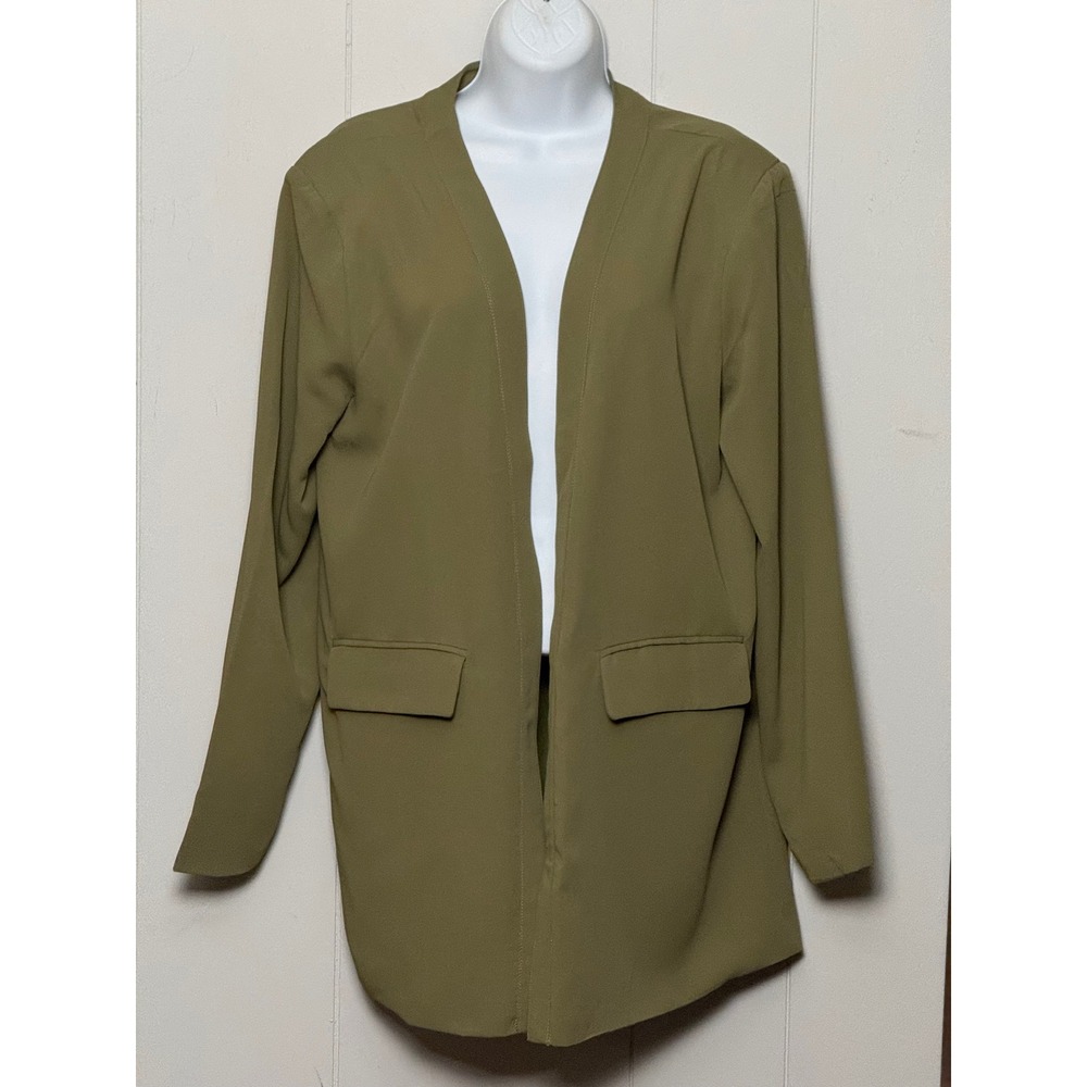 NWT By Egreis Hillary Blazer Olive Green Open Front Longline Jacket Size Medium